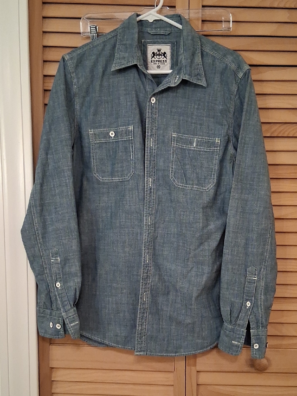 Express Men's Denim-Style Button Down Shirt in Blue